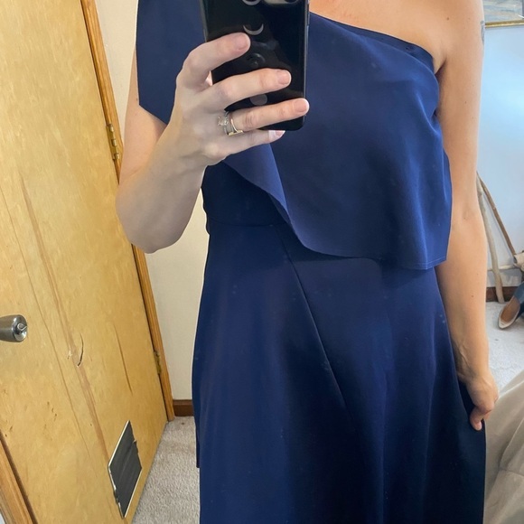 Topshop Ruffle One Shoulder Asymmetrical Hem Blue Scuba Dress - Picture 2 of 16